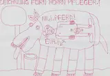 August Walla, Zeichnung fürn Herrn Pfleger!, pencil on paper; framed