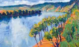 Thomas Metlewicz, Danube - Dürnstein, 2005, oil on canvas; framed