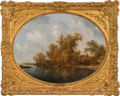 Salomon van Ruysdael, River Landscape with two farm wagons under tall trees, c. 1635/40, oil on panel