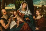 Madonna with Child, St. Catherine and St. Jerome by called Bonifazio Veronese Bonifacio de' Pitati, oil on panel, sold Nov 2022