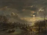 Aert van der Neer, A moonlit River Landscape, oil on canvas