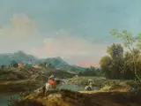 Francesco Zuccarelli, River Landscape with female Equestrian, oil on canvas