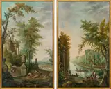 Hubert Robert, Figures in a classical Landscape (pair), oil on canvas