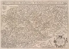 Wolfgang Lazius, Hungariae Descriptio", from: Abraham Ortelius, Theatrum orbis terrarum. Map of Hungary, c. 1600. Latin edition, Copper engraving