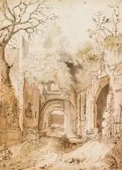 Abraham Begeyn, Roman Ruins, pen and brush, brown wash