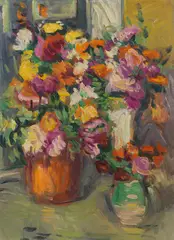 Leon Abramowicz, Floral still life, oil on paper; framed
