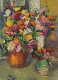 Leon Abramowicz, Floral still life, oil on paper; framed