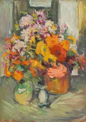 Leon Abramowicz, Floral still life, oil on paper on canvas; framed