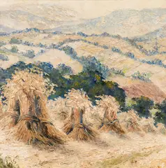 Leopold Blauensteiner, Landschaft mit Ährengarben, oil on cardboard; framed