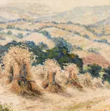 Leopold Blauensteiner, Landschaft mit Ährengarben, oil on cardboard; framed