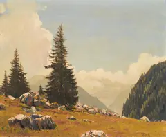 Anton Filkuka, View of the Dachstein, oil on canvas; framed