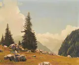 Anton Filkuka, View of the Dachstein, oil on canvas; framed