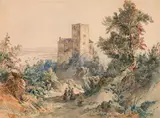 Johann Fischbach, Greifenstein castle by the Danube, watercolour on paper; framed