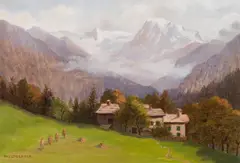 Adolf Helmberger, Landscape near Goisern, oil on cardboard; framed
