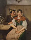 Eduard Kasparides, Peasant couple, oil on canvas; framed