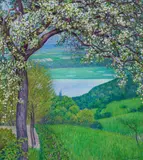 Wilhelm List, Spring landscape with blossoming tree, oil on canvas; framed