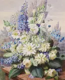 Carlos Riefel, Floral still life with a view of Vienna, watercolour on paper; framed