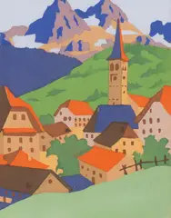 Robert A. Saurwein, Saalfelden, colour woodcut on paper; framed