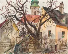 Ernst Schrom, Kahlenbergerdorf, 1964, watercolour, gouache on paper; unframed