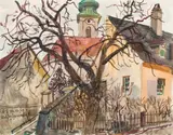 Ernst Schrom, Kahlenbergerdorf, 1964, watercolour, gouache on paper; unframed