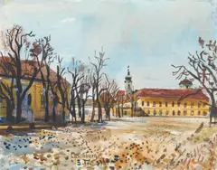 Ernst Schrom, Laxenburg, 1962, watercolour, gouache on paper; unframed