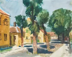 Ernst Schrom, Baden, Hildegardgasse, 1965, watercolour, gouache on paper; unframed