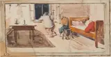 Ernst Stöhr, Mixed lot: Five works, Mischtechnik resp. India ink on paper, oil on cardboard; framed