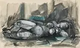 Ferdinand Stransky, Lying nude, mixed media on paper; framed
