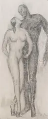 Alfons Walde, Loving couple, pencil on paper; framed