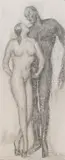 Alfons Walde, Loving couple, pencil on paper; framed