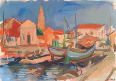 Franz Wlcek, Port of Caorle, 1958/60, mixed media on paper; unframed