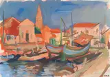 Franz Wlcek, Port of Caorle, 1958/60, mixed media on paper; unframed