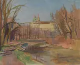 Rudolf Zeileissen, View of Klosterneuburg, oil on hardboard; framed