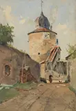 Eduard Zetsche, Eibelstadt on the Main, 1891, watercolour on paper; framed
