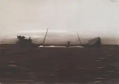 Eduard Angeli, Ehrenvoller Untergang, 1973, charcoal on paper; framed