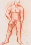 Oskar Bottoli, Male nude, 1989, red chalk on paper; unframed