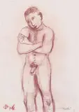 Oskar Bottoli, Male nude, mixed media on paper; unframed