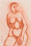 Oskar Bottoli, Female nude, red chalk on paper; unframed
