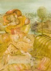 Bernhard Eder, Fantastic landscape, 1978, oil on panel; framed