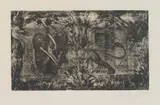 Ernst Fuchs, Samson fighting with the lion, etching on paper; framed