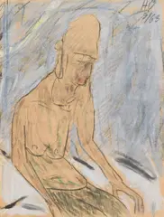 Kurt Hüpfner, Old men ohne river, 1963, acrylic, opaque white and chalk on paper, laminated on cardboard; framed
