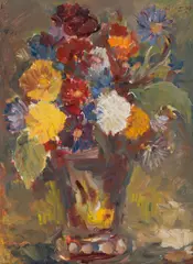 Hildegard Joos, Floral still life, oil on paper on hardboard; framed