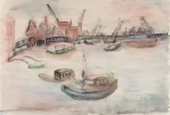 Hildegard Joos, Various city views (mixed lot of 3 works on paper), watercolour/mixed media on paper; unframed