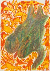 Alfred Klinkan, Mein tiefes Schattentier, 1977, mixed media on paper, laminated on canvas; framed