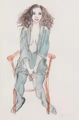 Dina Larot, Sitting female, 1987, mixed media on paper; framed