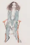 Dina Larot, Sitting female, 1987, mixed media on paper; framed