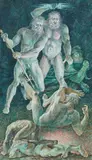 Peter Proksch, Clash of the gods and titans, 1970, mixed media on paper; framed