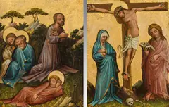 Styrian-Carinthian Master, Crucifixion and Christ on Mount Tabor (2 pieces), c. 1435, tempera and gold on panel; one parqueted