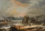 Daniel van Heil, Wintery river landscape with travelers, oil on canvas