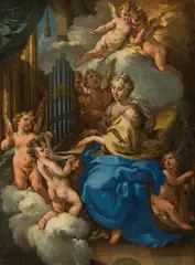 Saint Cecilia playing the organ by Michele Rocca, oil on canvas, offered Jun 2022